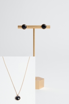 Necklace Gold With Black Stone Earring Set